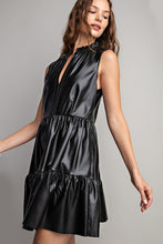 Black Faux Leather Tiered Mini Dress