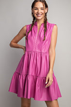 Hot Pink Faux Leather Tiered Mini Dress