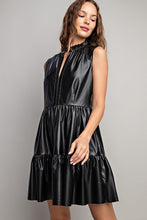 Black Faux Leather Tiered Mini Dress