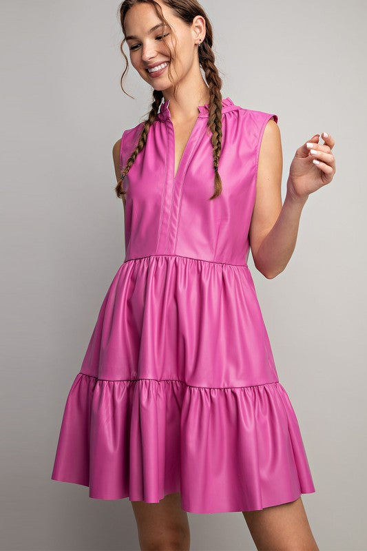 Hot Pink Faux Leather Tiered Mini Dress Aquarius Brand Hot Pink Faux Leather Tiered Mini Dress Aquarius Brand