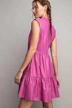 Hot Pink Faux Leather Tiered Mini Dress