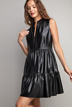 Black Faux Leather Tiered Mini Dress