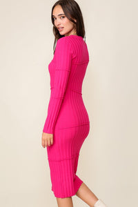 Fuchsia Night Out Sweater Midi Dress