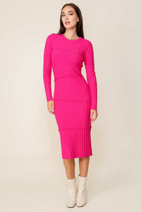 Fuchsia Night Out Sweater Midi Dress