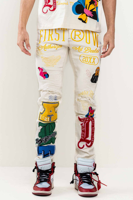L.Khaki All Over Hand-Drawn Slim Fit Pants
