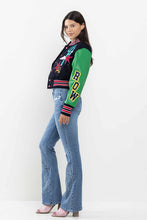 Navy Wild And Free Cropped Varsity Jacket