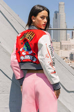 Red The Best Planet Cropped Varsity Jacket