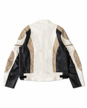Ecru Premium Leather Mix Racing Jacket