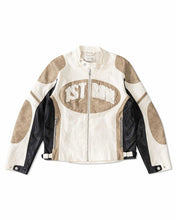 Ecru Premium Leather Mix Racing Jacket