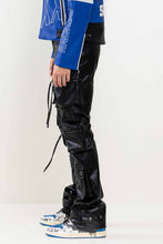 Black Premium Leather Multi Cargo Stacked Pants