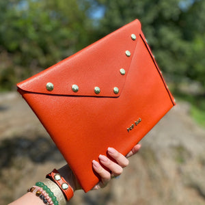 Coral Orange POPBAG Italian Crosshatch Leather Envelope Clutch