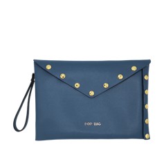 Lapis Blue POPBAG Italian Crosshatch Leather Envelope Clutch