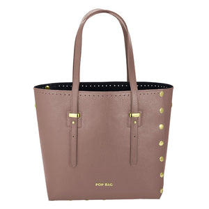 Almond Genuine Italian Pebbled Leather Large Tote Bag