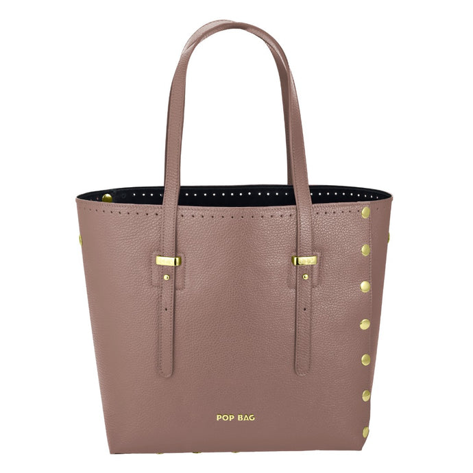 Almond Genuine Italian Pebbled Leather Large Tote Bag