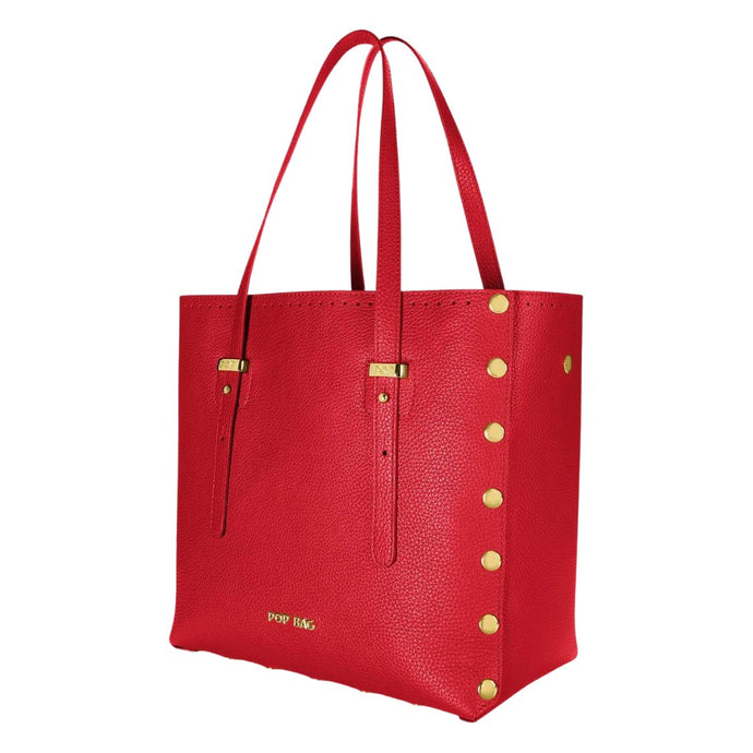 Red Genuine Italian Pebbled Leather Large Tote Bag