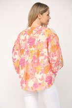 Magenta Multi Floral Print 3/4 Ballon Sleeve Blouse