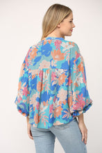 Blue Multi Floral Print 3/4 Ballon Sleeve Blouse