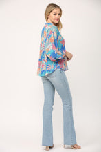 Blue Multi Floral Print 3/4 Ballon Sleeve Blouse