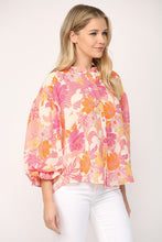 Magenta Multi Floral Print 3/4 Ballon Sleeve Blouse