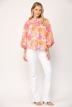 Magenta Multi Floral Print 3/4 Ballon Sleeve Blouse