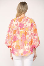 Magenta Multi Floral Print 3/4 Ballon Sleeve Blouse