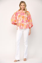 Magenta Multi Floral Print 3/4 Ballon Sleeve Blouse