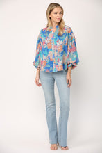 Blue Multi Floral Print 3/4 Ballon Sleeve Blouse