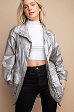Silver Grey Metallic Snap Front Jacket