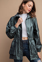 Dk Sea Green Metallic Snap Front Jacket