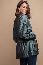 Dk Sea Green Metallic Snap Front Jacket