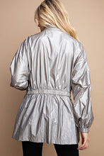 Silver Grey Metallic Snap Front Jacket