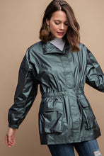 Dk Sea Green Metallic Snap Front Jacket
