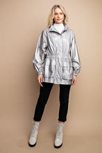 Silver Grey Metallic Snap Front Jacket