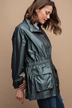 Dk Sea Green Metallic Snap Front Jacket