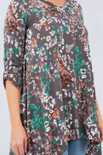 Multi Animal Print Tunic Shirt Roll Tab Sleeve