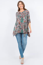 Multi Animal Print Tunic Shirt Roll Tab Sleeve