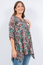 Multi Animal Print Tunic Shirt Roll Tab Sleeve