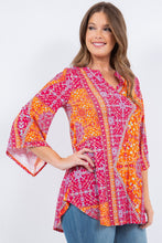 Multi Rust Scarf Print V Neck Tunic Top