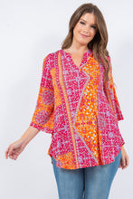Multi Rust Scarf Print V Neck Tunic Top
