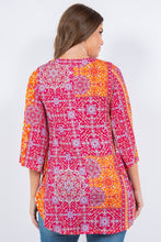 Multi Rust Scarf Print V Neck Tunic Top