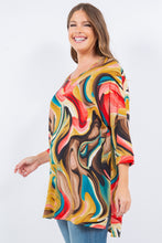 Multi Mustard Marble Print 3/4 Sleeves Tunic Top