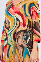 Multi Mustard Marble Print 3/4 Sleeves Tunic Top