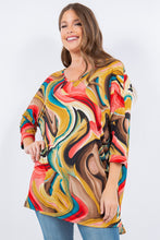 Multi Mustard Marble Print 3/4 Sleeves Tunic Top