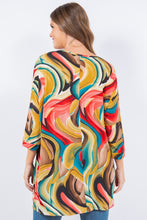 Multi Mustard Marble Print 3/4 Sleeves Tunic Top