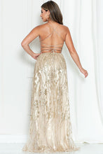 Gold Lace Up Back Glitter Maxi Dress