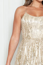 Gold Lace Up Back Glitter Maxi Dress