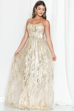 Gold Lace Up Back Glitter Maxi Dress