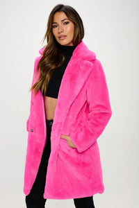Hot-Pink Faux Fur Trench Coat