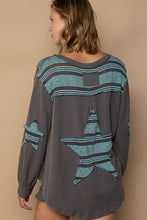 Iron Grey Contrast Striped Panel Button Placket Knit Top