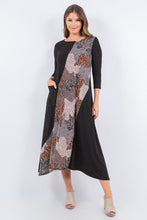 Multi Print Contrast Midi Dress Pocket Detail